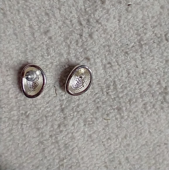 Silvertone button post earrings 1 back - Picture 3 of 5